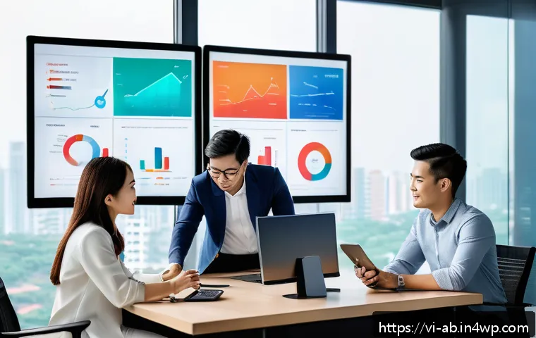 기술 스택을 통한 경쟁력 확보하기 - A modern Vietnamese business office scene showcasing a diverse team of professionals collaborating a...