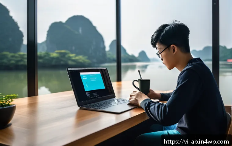 가장 인기 있는 기술 스택의 특징 - A modern software developer workspace in Vietnam, featuring a sleek laptop displaying Vue.js code wi...