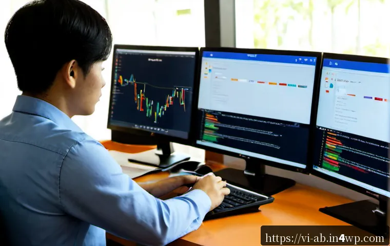 기술 스택의 지속적인 개선 방법 - Photorealistic modern software development workspace in Ho Chi Minh City, a Vietnamese engineer in c...